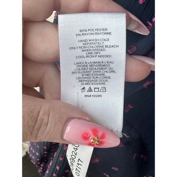 Express Navy & Pink Ruffle Front Long Sleeve Blouse Size Medium - Picture 7 of 7